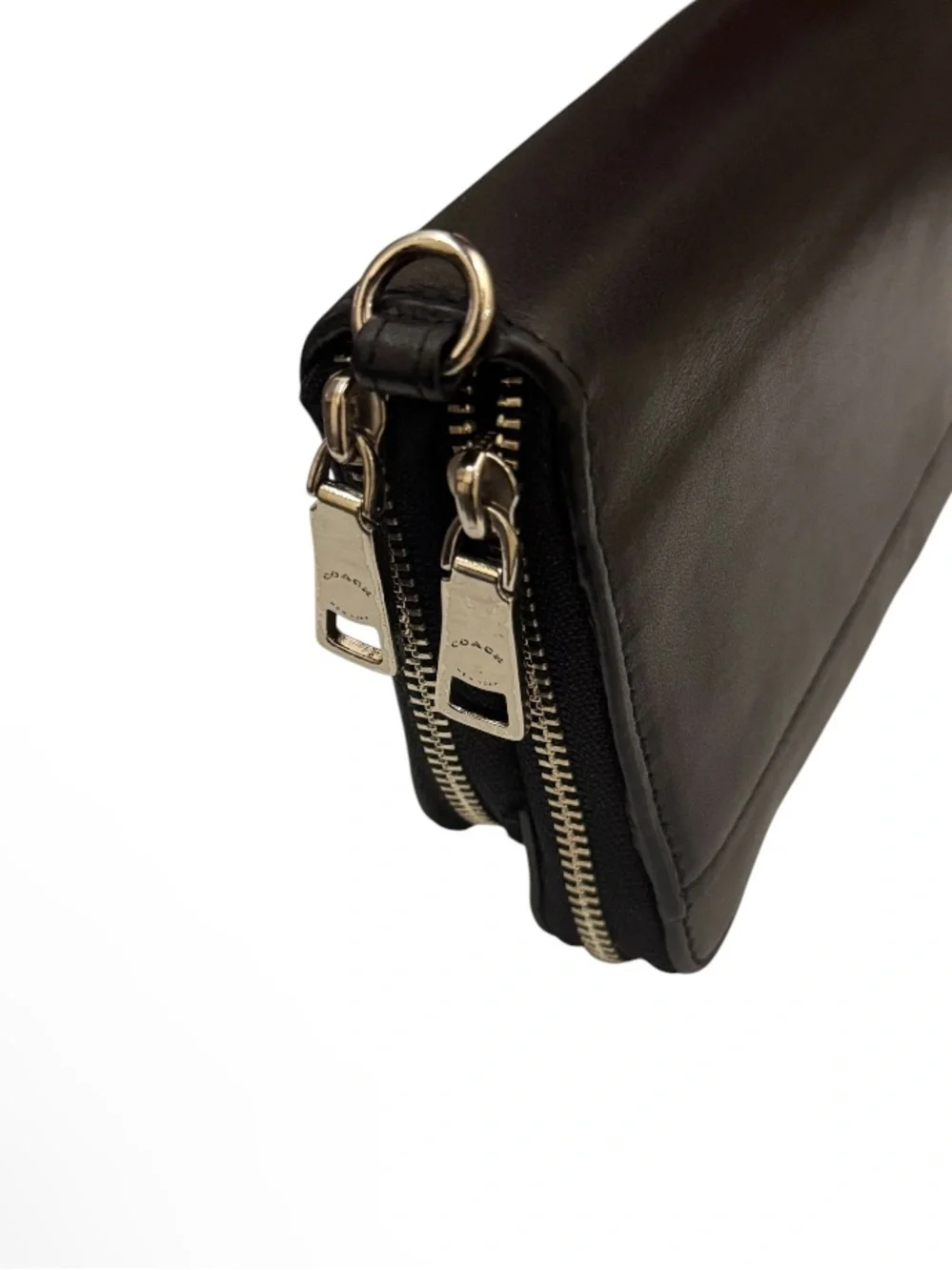 COACH - BLACK SOFT LEATHER LONG DOUBLE ZIP AROUND WALLET